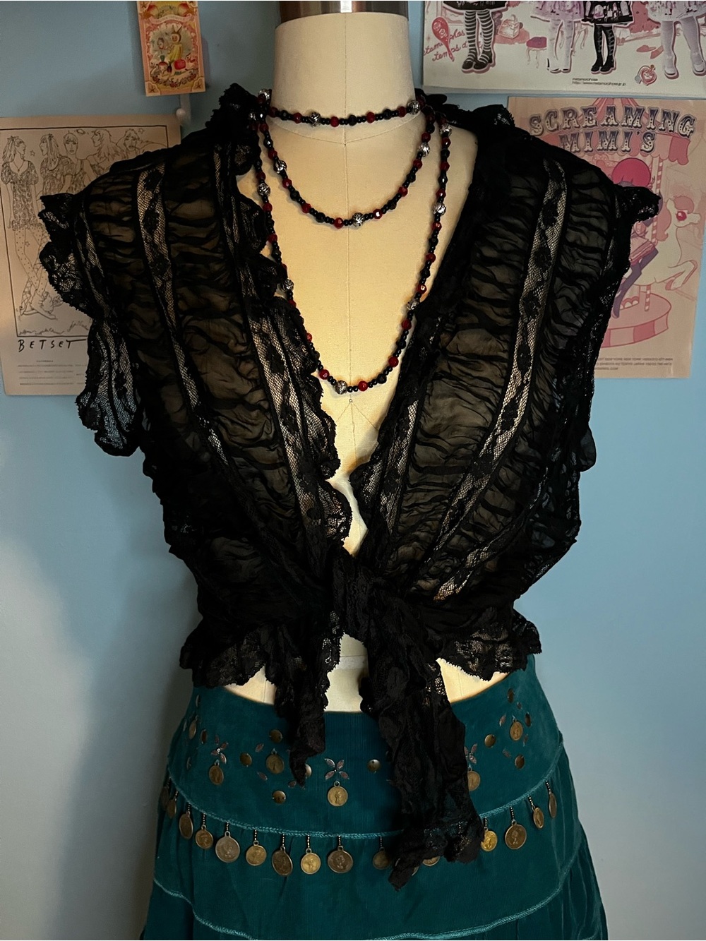 Vintage Ralph Lauren Japan Delicate Sheer Silk Lace Mesh Vest Whimsigoth Top